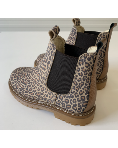 Støvlet med elastik og uldfoer Leopard/D. Gold